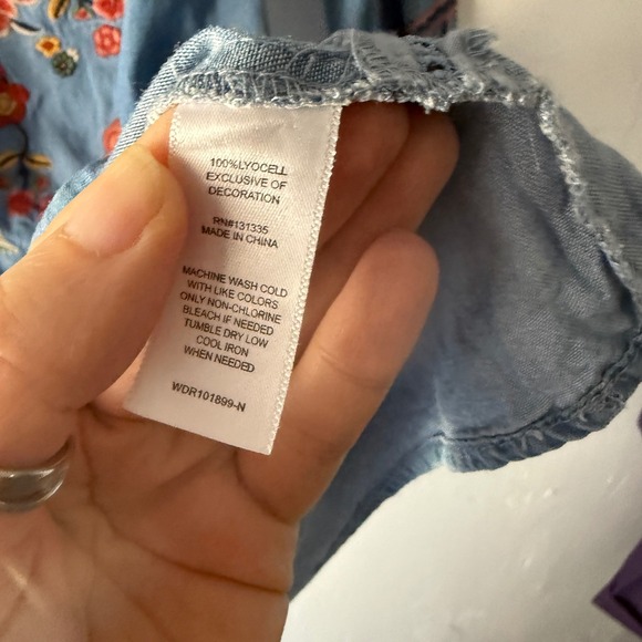 Socialite Denim Blue Embroidered Off The‎ Shoulder Dress Size S Boho Western - Picture 6 of 10